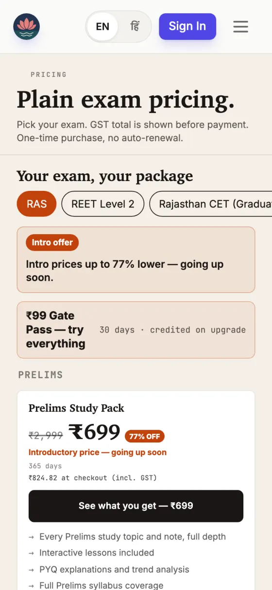 Hindi throughout, and honest pricing