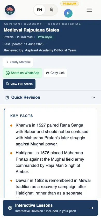 A study topic open in the app: key facts and PYQ pattern